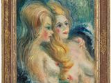 un tableau représentant deux femmes aux longs cheveux blonds, dans un cadre doré