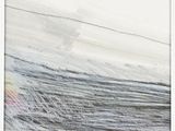 Peinture abstraite représentant une personne sur une planche de surf chevauchant une vague