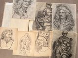 plusieurs dessins représentant des personnes assises les unes à côté des autres sur une table