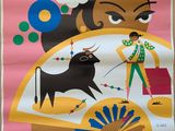an advertisement for a circus show featuring a bull and a woman