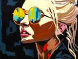an oil painting of a woman wearing sunglasses and a black top