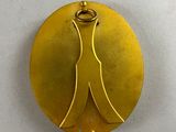 an image of a gold plate with a woman ' s silhouette on it