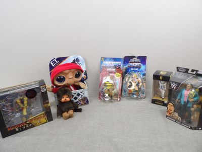 a lot of action figures that are on the floor