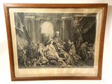 a framed picture of a painting of a group of people in a room