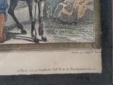 a drawing of a man riding a horse with a woman standing beside him