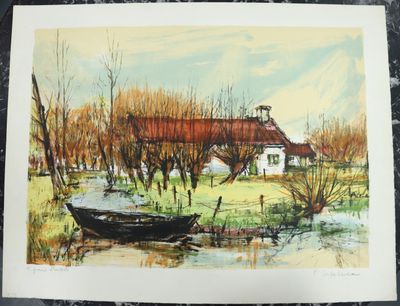 une image d'une peinture représentant un bateau dans l'eau