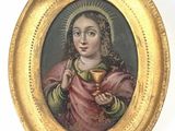 une image représentant un tableau où l'on voit une femme tenant une tasse entre ses mains