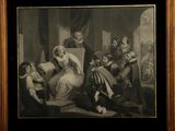 an old picture of a painting of a family in a living room