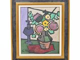 a painting of a vase with flowers in it on a table