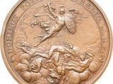 une image représentant une médaille de bronze sur laquelle figurent un homme à cheval et une femme à cheval