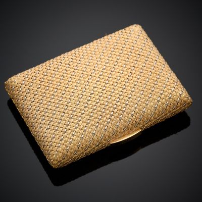 Boîte poudrier rectangulaire en or jaune et gris 750 millièmes, à déco - Photo 1