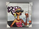 a picture of a painting of a woman with a glass of wine