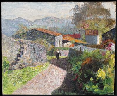 une image représentant un tableau où l'on voit une personne marchant sur un sentier