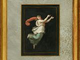 une image représentant un tableau où l'on voit une femme tenant un foulard rouge