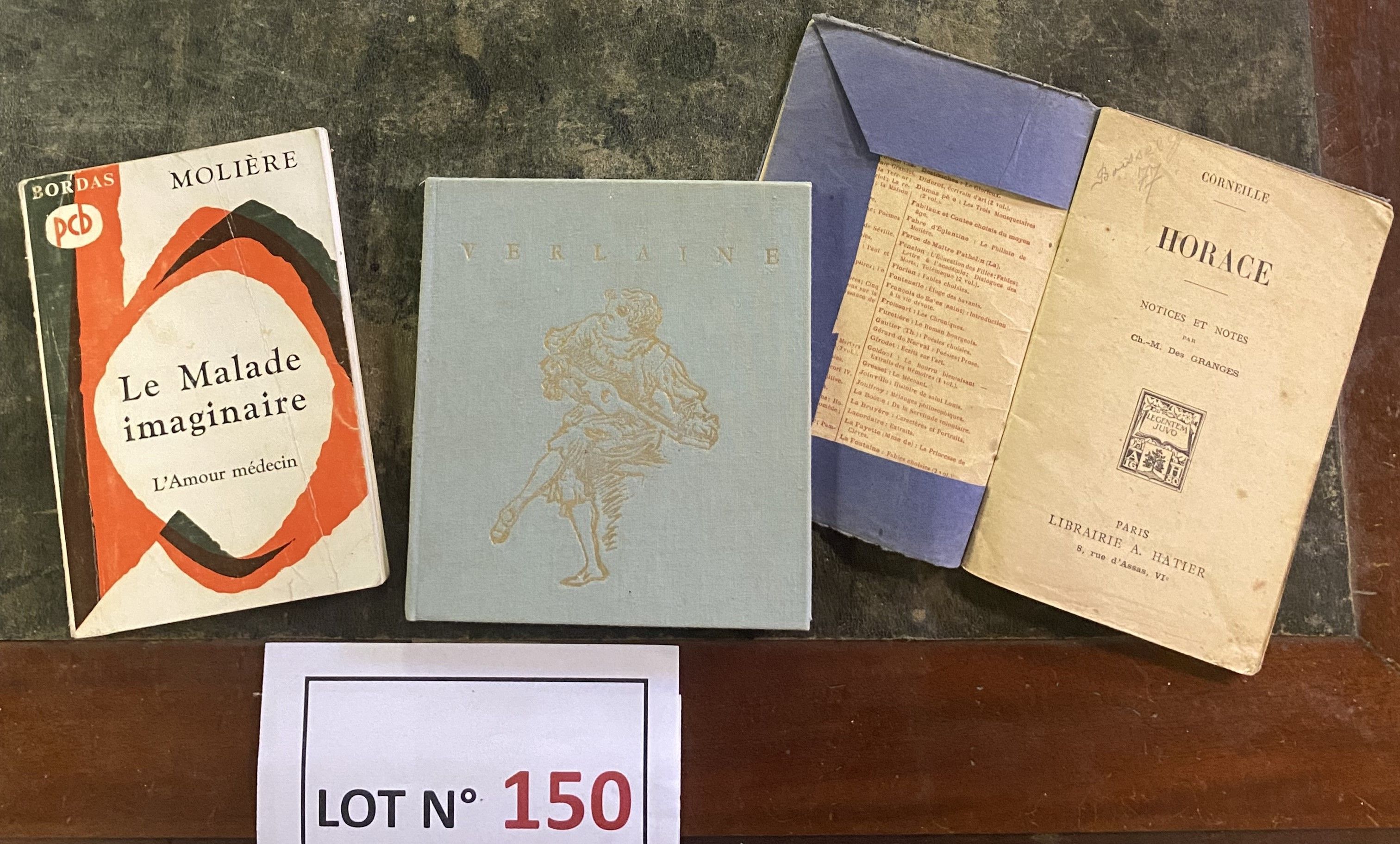 Lot de 3 petits livrets dt de théâtre, en l’état d’usage et comprenant : Verlaine, chez Normand 1975 avec illustratio...