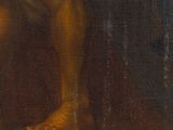 an image of a painting of a man kneeling down with his hands on his knees