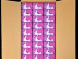 a cardboard box with a lot of pink boxes in it