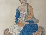 an old painting of a man sitting on a bed with a bird in his hand