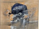 a painting of a bird sitting on top of a table