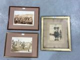 three framed pictures of people on a boat in a lake