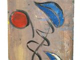 a picture of a painting of a man with a red ball