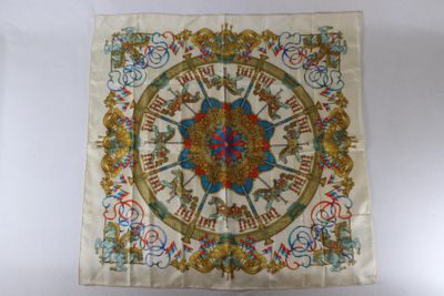 a close up of a white cloth with a clock on it