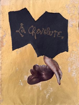 a piece of fabric with a picture of a woman ' s hat on it
