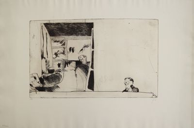 un dessin en noir et blanc représentant un homme et un chien