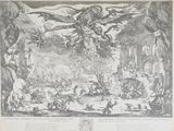 une gravure représentant une scène de bataille entre anges et démons