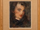 a painting of a woman with a red lipstick in her mouth