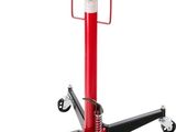 un gros plan sur un porte-vélos rouge et noir monté sur roulettes