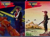 two covers of a book with a man and a woman on them