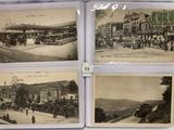 several black and white photos of old postcards of people and vehicles