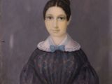 tableau représentant une femme en robe bleue à col blanc