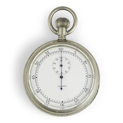 a silver pocket watch with a white dial on it