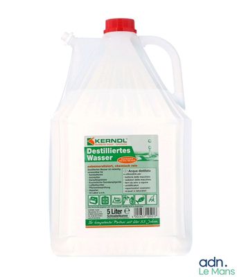 a gallon of water with a red cap on top of it