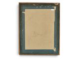 an old picture frame with a blue border and a white background