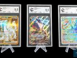 Trois types différents de cartes Pokémon sont représentés sur un fond noir