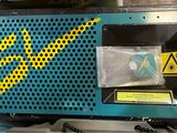 a blue radio with a yellow arrow on it