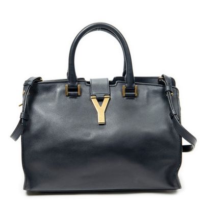 yves bag in black leather with gold hardware