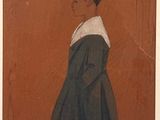tableau représentant un homme vêtu d'un manteau bleu et d'une chemise blanche