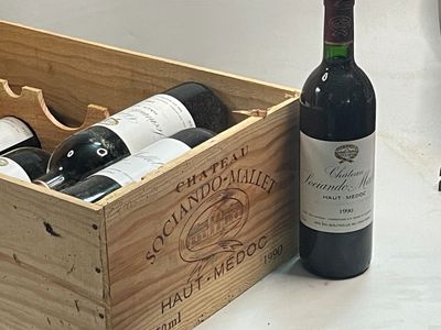 12 bouteilles Château Sociando Mallet 1990 Haut-Médoc (caiss…