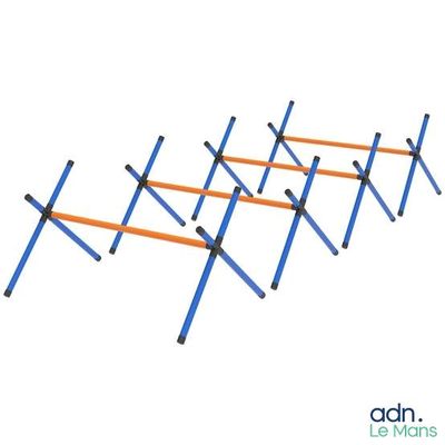 a close up of a group of blue and orange ladders