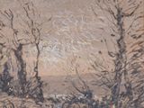 une image d'un tableau représentant un paysage avec des arbres au premier plan