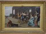 a painting of a group of people on a street