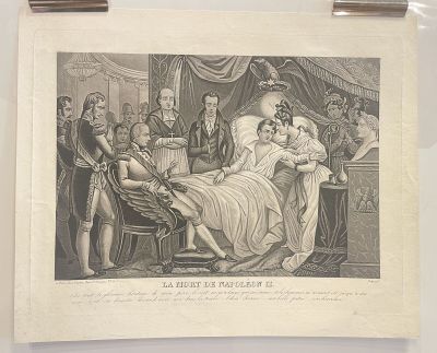 a drawing of a woman laying in a bed with a man standing next to her