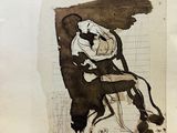 un dessin représentant un homme assis sur une chaise