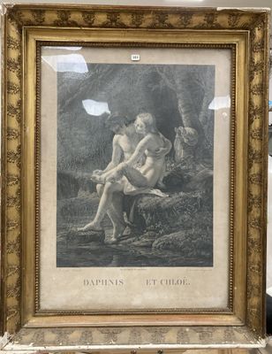 tableau représentant un couple assis sur un banc devant un arbre