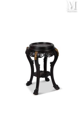 an image of a small black table with a wooden top