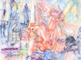 une aquarelle représentant un homme à cheval